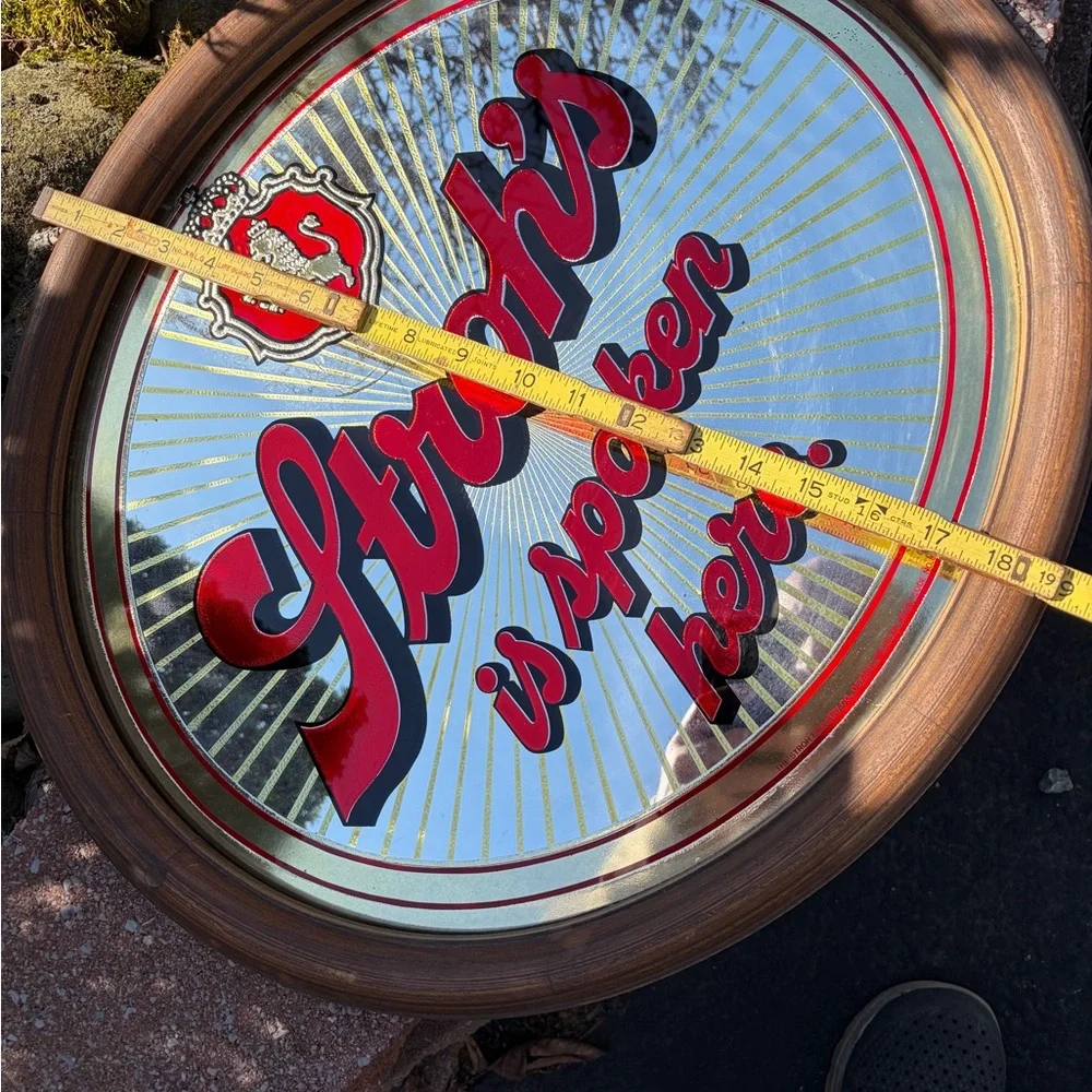 Branded Round Wall Mirror in Red and Gold